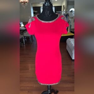Red Mini Bodycon Dress with Cold Shoulder